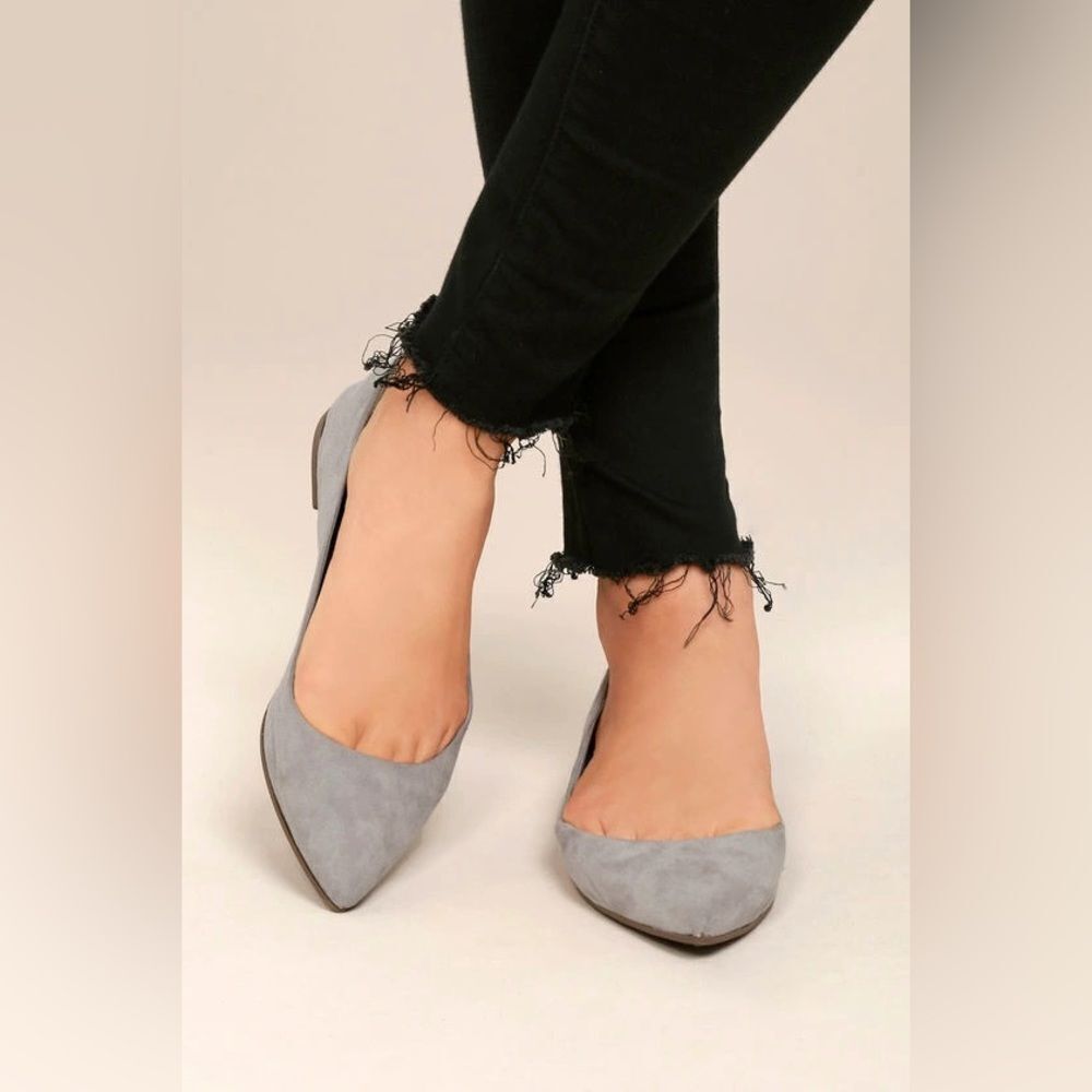 Lulus Women's Lexine Grey Vegan Suede Pointed Flats Shoe Size 9